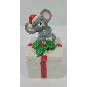 Vintage handcrafted Ceramic Mouse Present candle box holiday
